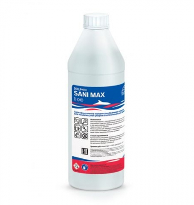 Средство чистящее для комплексной уборки сантехнических помещений, антибактериальное, сильнощелочное SANI MAX 1л. Долфин D010-1