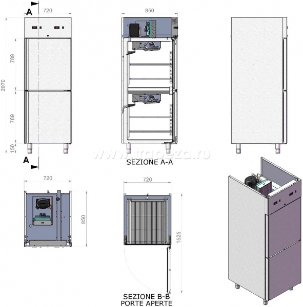 Шкаф комбинированный STUDIO 54 OAS MT CB 700 H2095 730X875 -2+8/BT SP75 2½P 230/50 R290