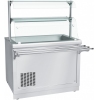 Прилавок холодильный напольный, L1.12м, +1/+10С, нерж.сталь, ванна холодильная, стенд полузакрытый без двери, 2 полки стекло, направляющие, фас.съем.