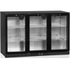 Стол холодильный для напитков, 300л, 3 двери стекло распашные, 6 полок 395х330мм, ножки, +2/+10С, чёрный, дин.охл., подсветка, R290a