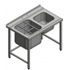 Стол входной для машин посудомоечных, L1.14м, 1 борт, 4 ножки, 2 мойки 500х500х300мм и 500х400х250мм, левый, нерж.сталь 430, сварной, обв.с 3-х сторон